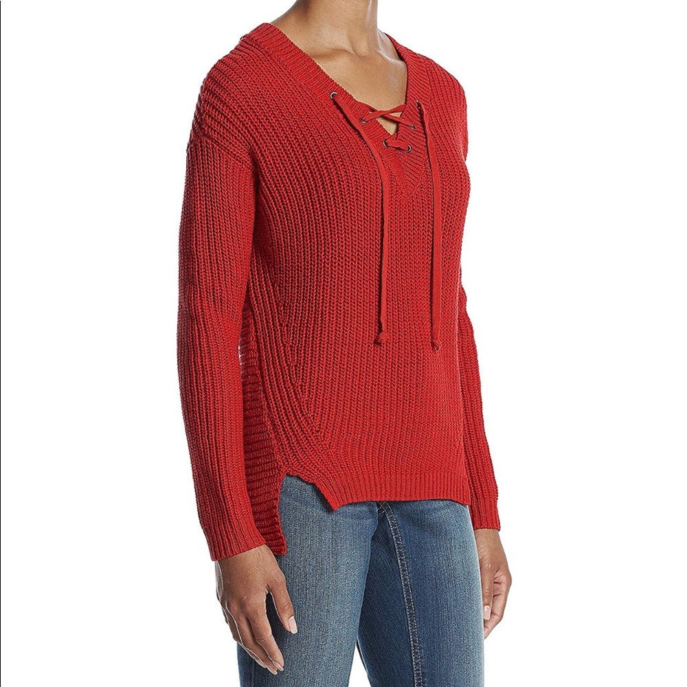 Ruff Hewn Lace Up V Neck Sweater